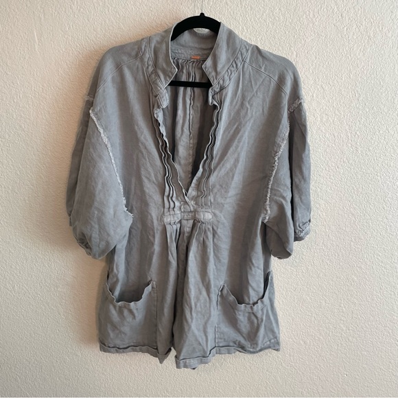 Free People Tomboy Romper Grey Linen Blend Size Small - Picture 4 of 8